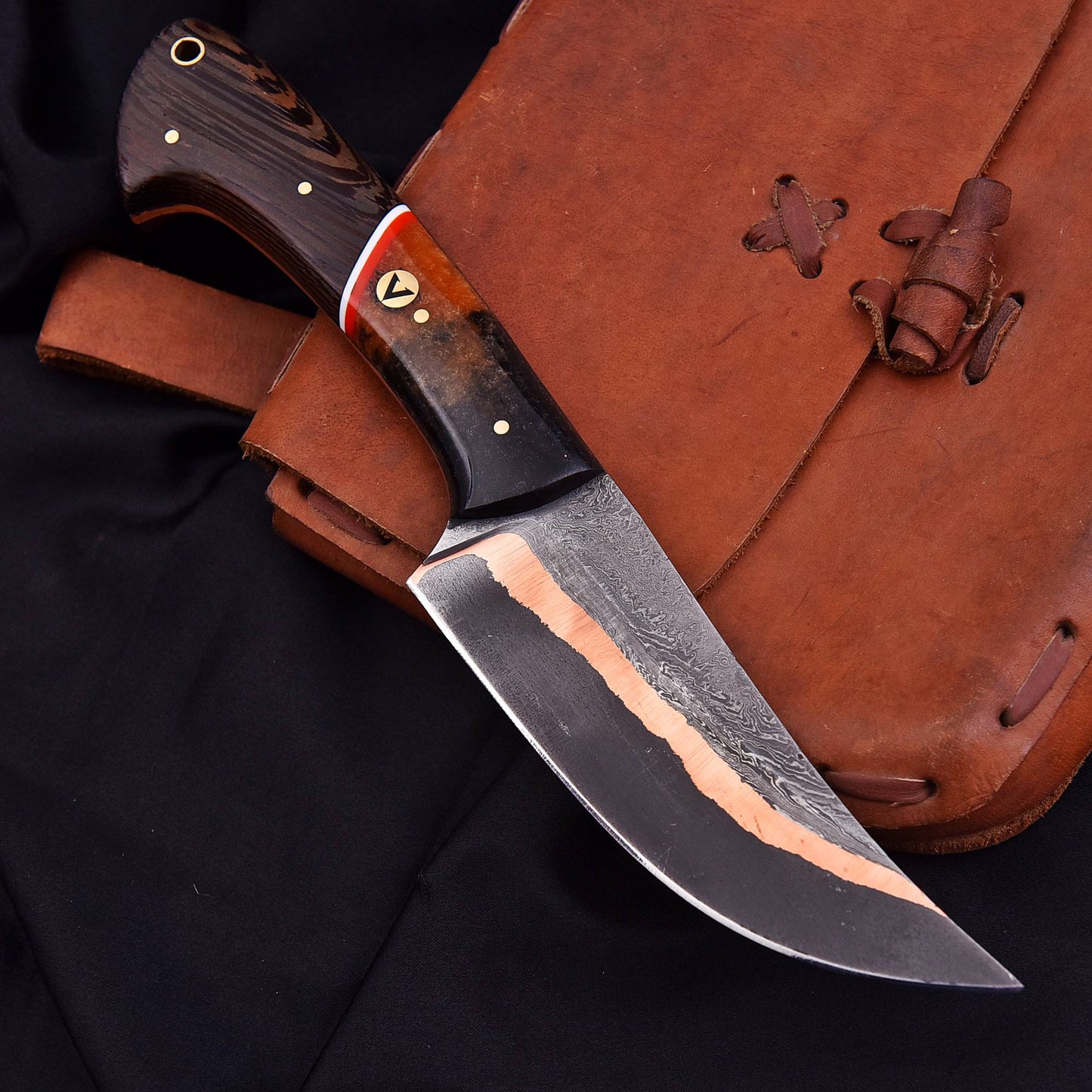 10" Copper Damascus Hunting Knife with Wenge and Resin Handle