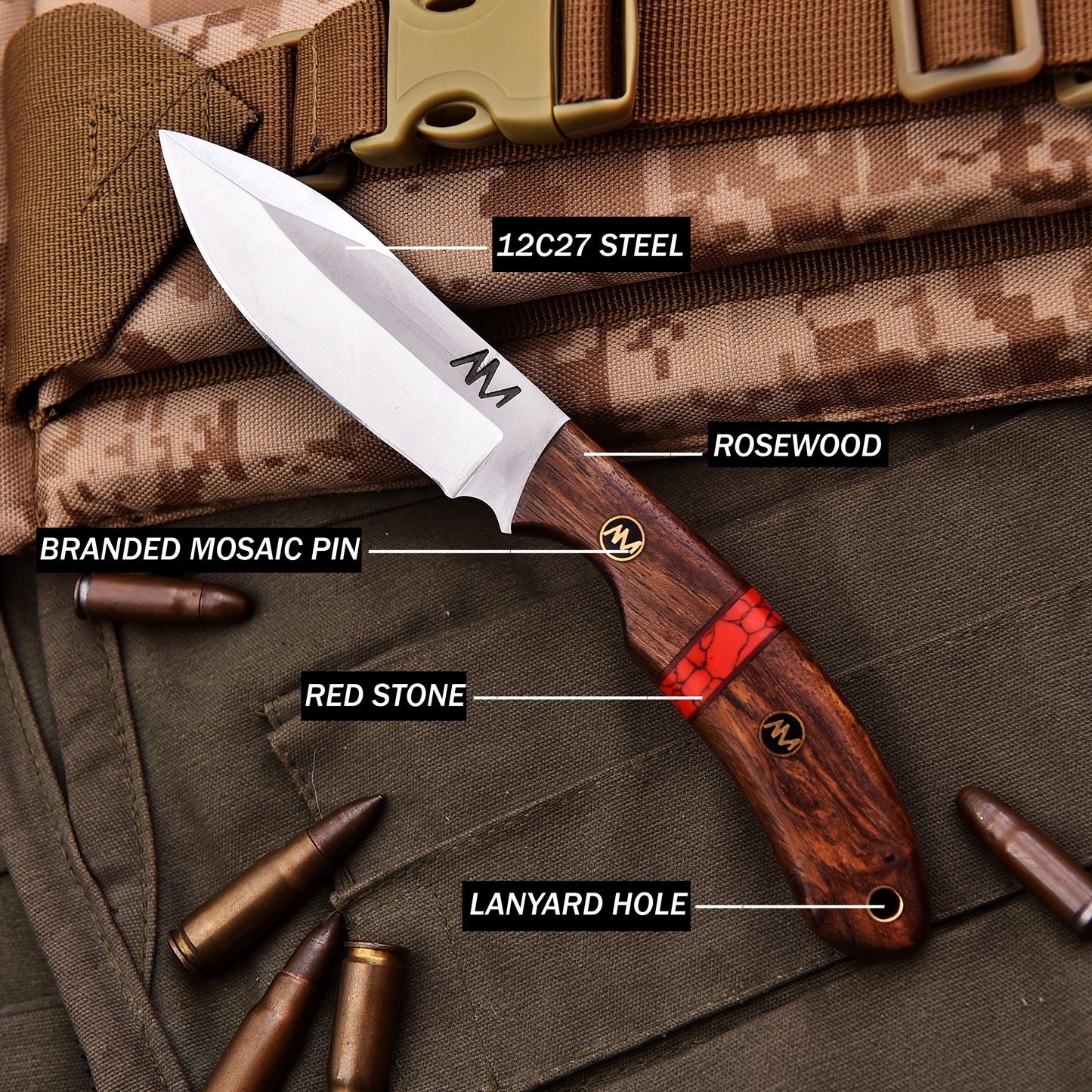 AM Phoenix 12c27 Steel Blade, Rosewood Handle, Turquoise Stone
