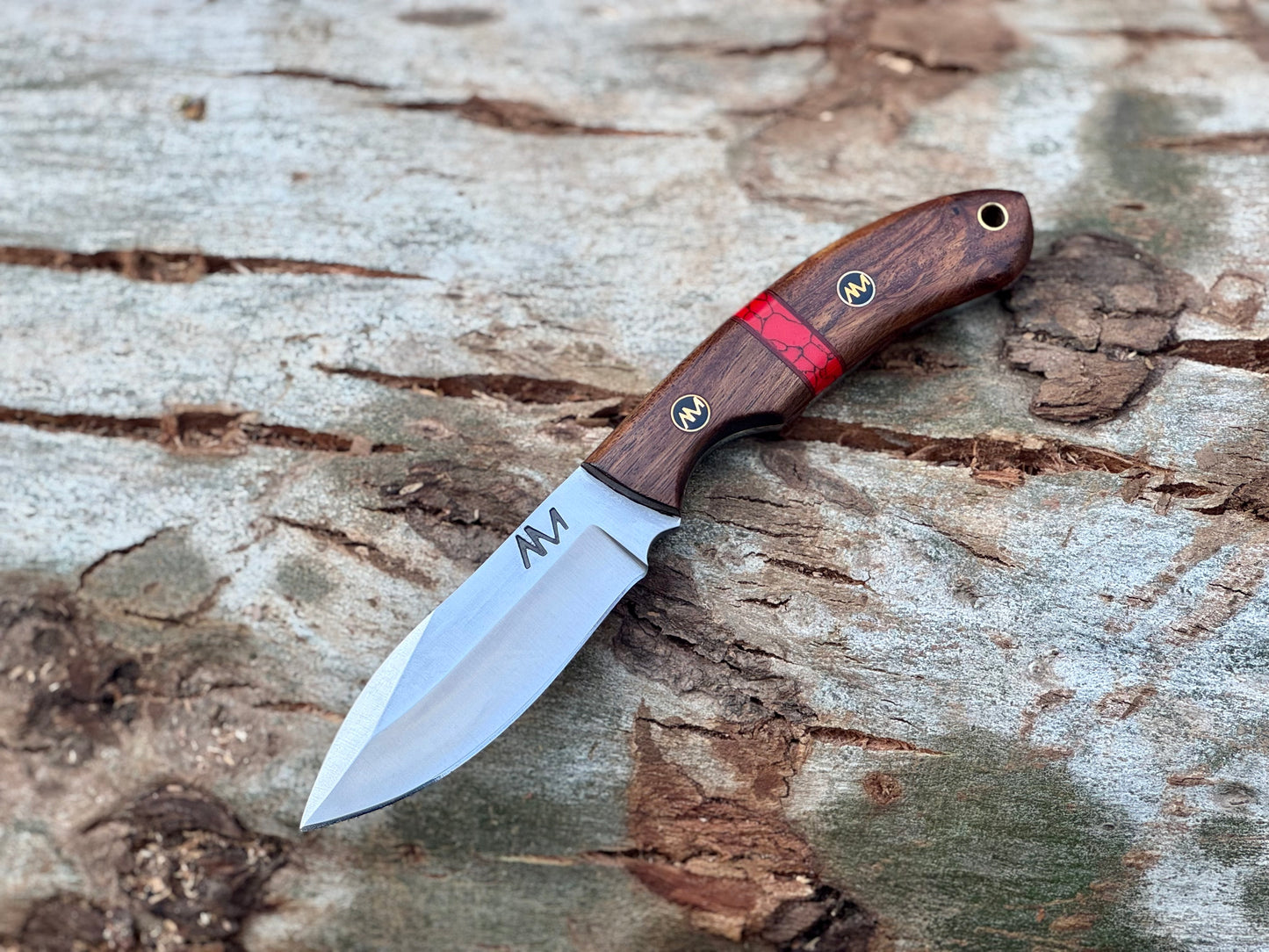 AM Phoenix Premium Knife 12c27 Steel Blade & Exotic Rosewood Handle with Red Stone