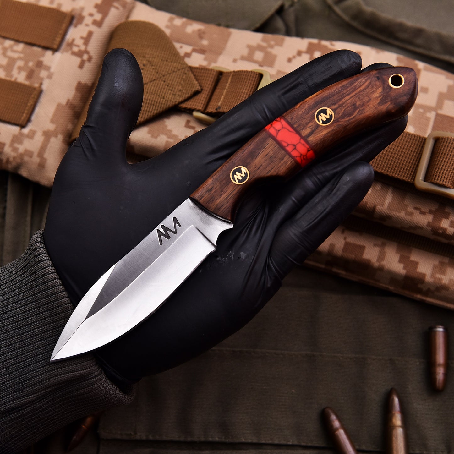 AM Phoenix Drop Point Blade and Ergonomic Handle with Turquoise Stone Inlay