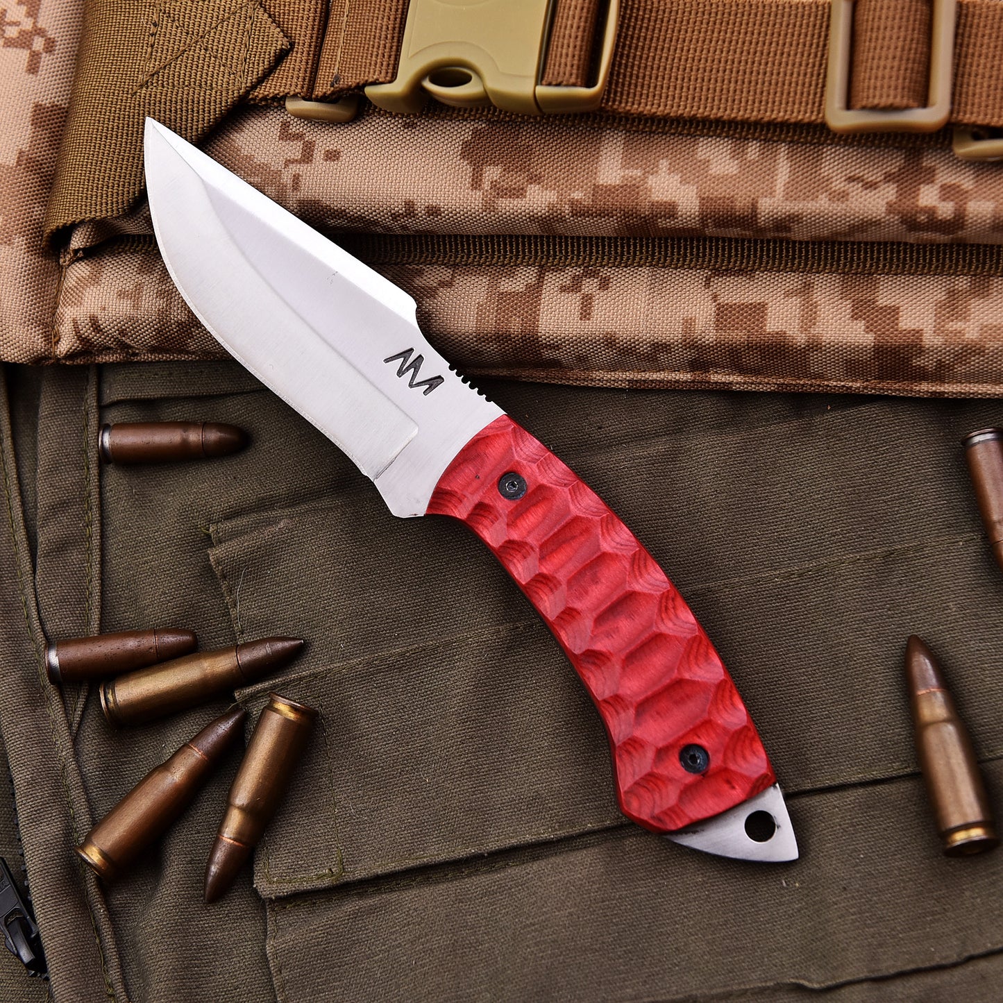 AM Reaper Fixed Blade Knife with Ergonomic Red Handle - Ardent Messer