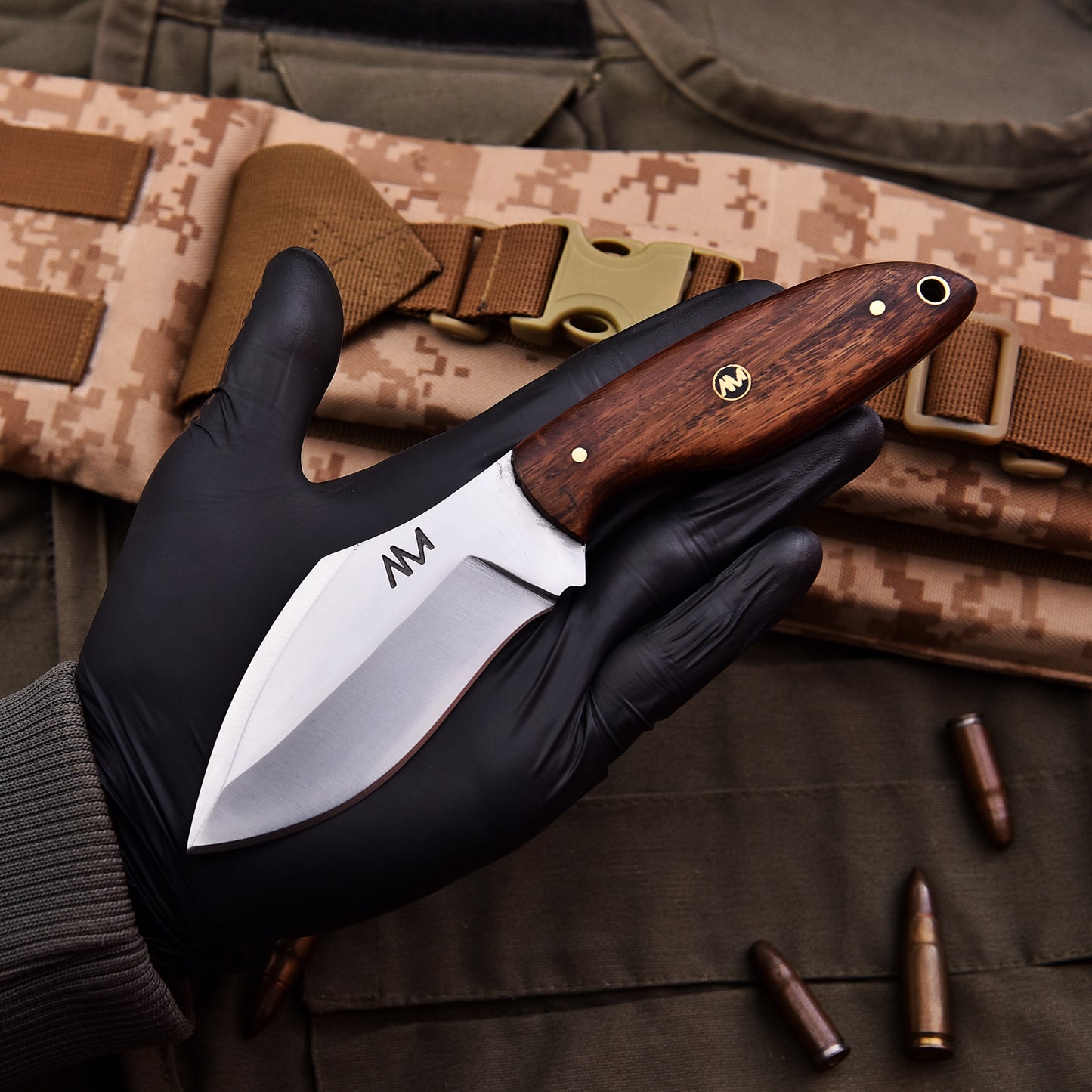 EDC outdoor knife with deep belly blade and finger groove grip