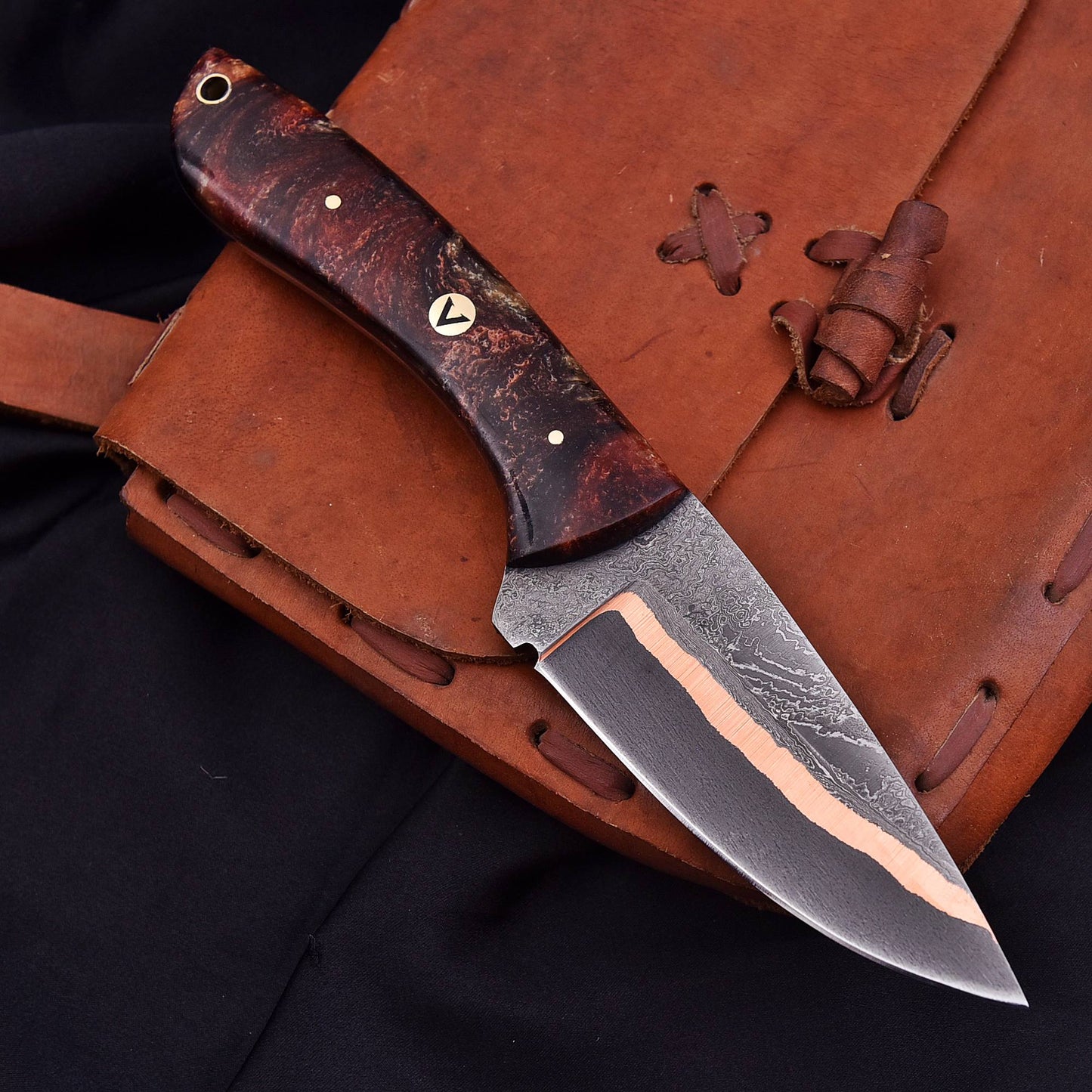 Premium handcrafted copper Damascus knife with epoxy resin handle