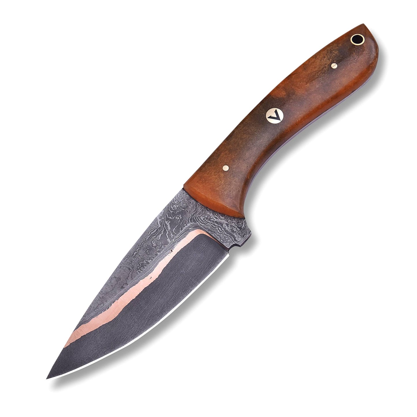 Copper Damascus fixed blade knife with copper core and epoxy resin handle – AM Sovereign by Ardent Messer