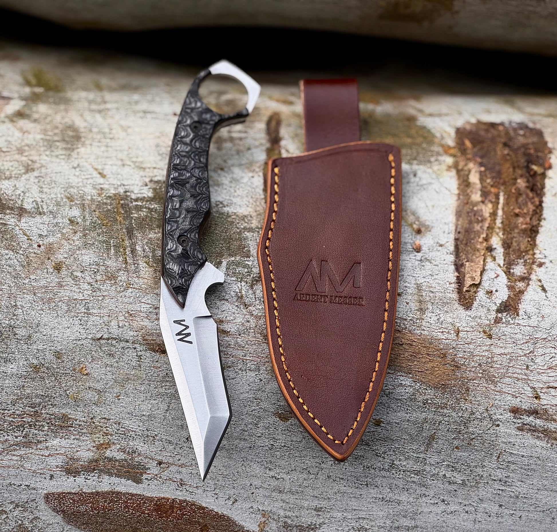 9" Fixed Blade Knife with real leather sheath AM Sentinel
