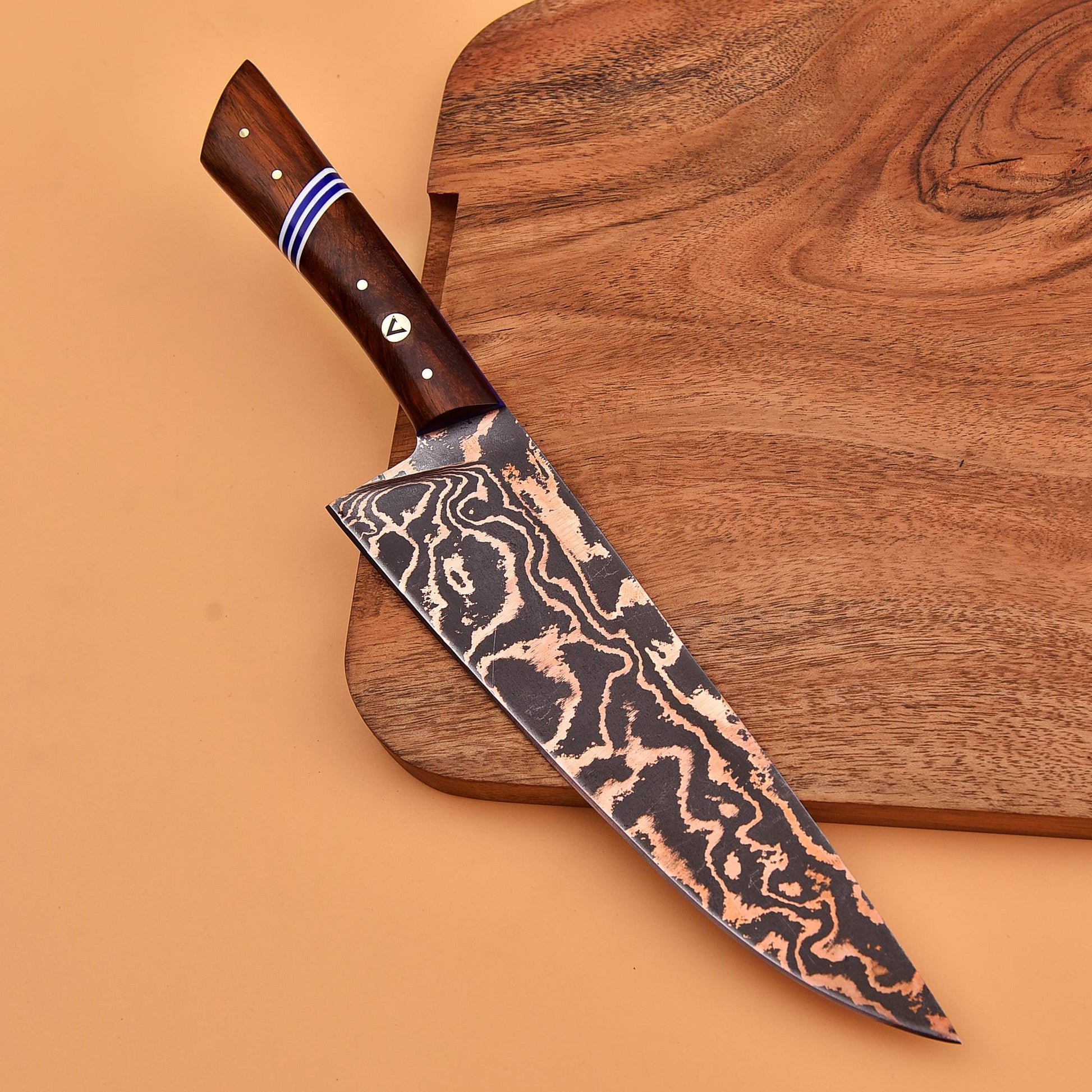 Santoku knife forged in copper Damascus – AM Copperveil

