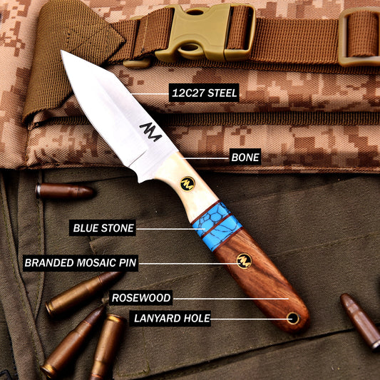 AM Rancher 12c27 Steel Blade, Bone turquoise and wood handle
