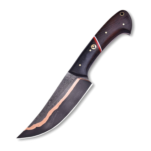AM Emberfang copper Damascus fixed blade knife full view