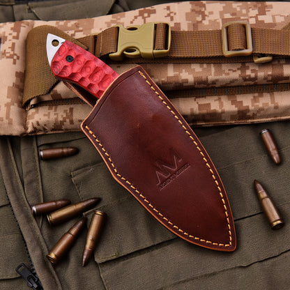 AM Reaper Fixed Blade Knife in its belt loop sheath
