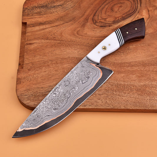 Full length view of handcrafted Santoku kitchen knife

