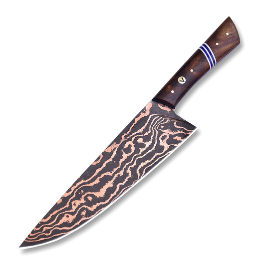 AM Copperveil Santoku knife with copper Damascus blade and rosewood handle
