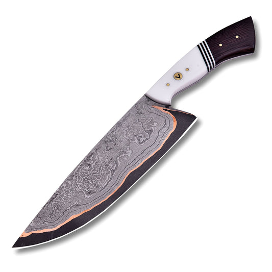 Handmade Santoku knife with copper Damascus blade and resin wenge handle