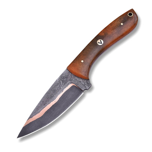 Copper Damascus fixed blade knife with copper core and epoxy resin handle – AM Sovereign by Ardent Messer

 
